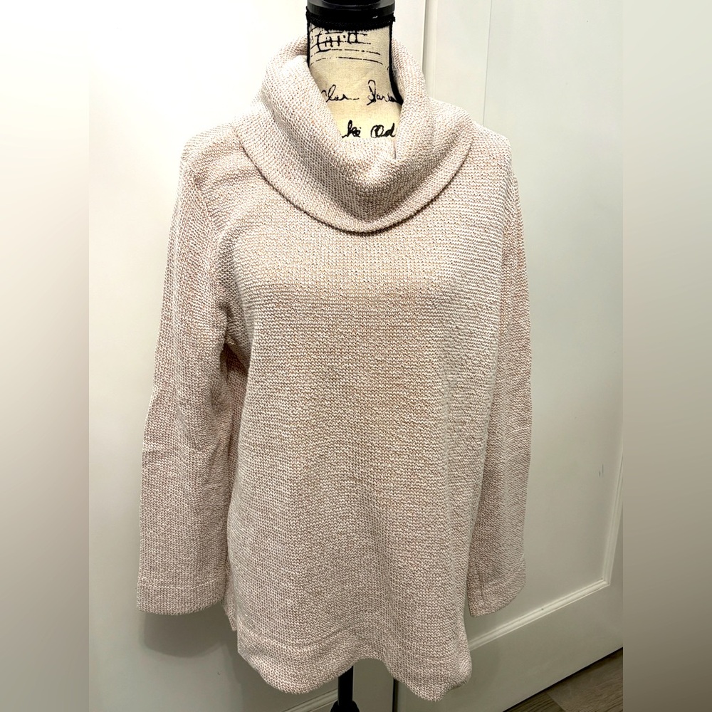 LOFT Cozy Pink Cream Cowl Neck Sweater
